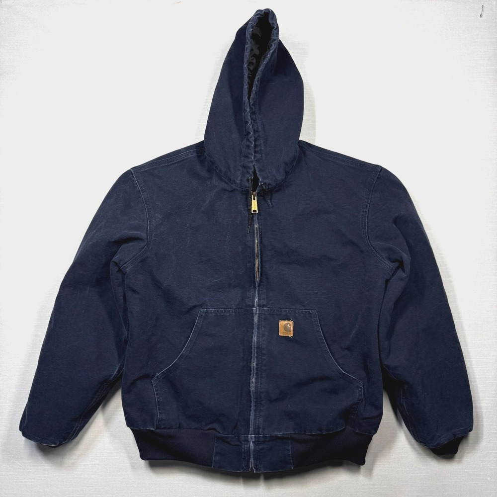 Vintage Carhartt Jacket Mens Large‎ Blue J300 MDT Duck Hooded Canvas Workwear